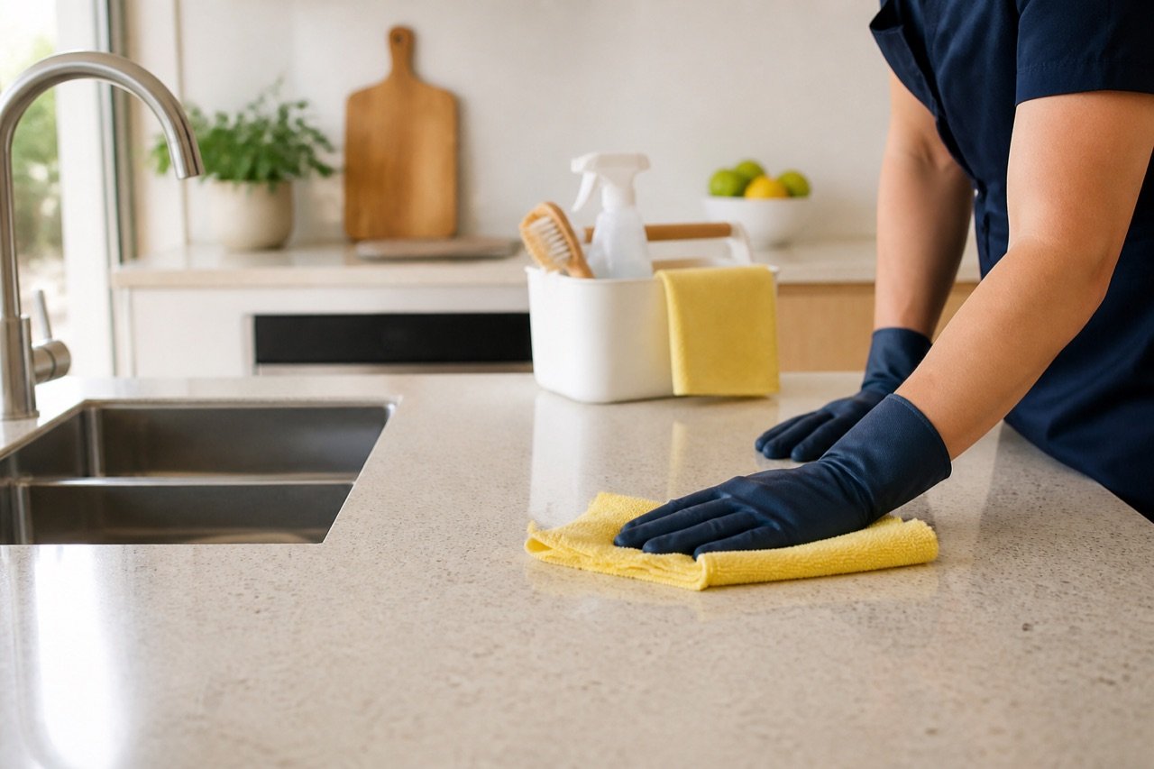Concept image of routine maintenance cleaning in a modern kitchen